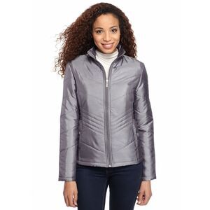 New! JANE ASHLEY Diamond Quilted Light Puffer Jacket Coat Pewter Metallic Small